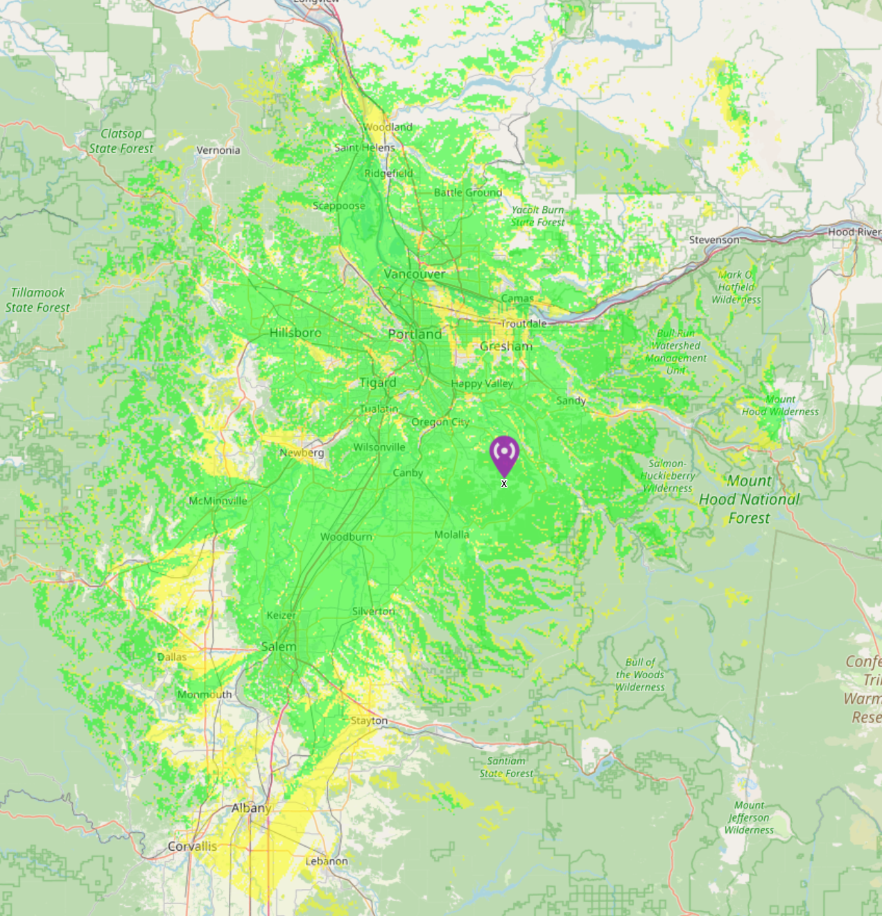 Highland Butte repeater coverage map