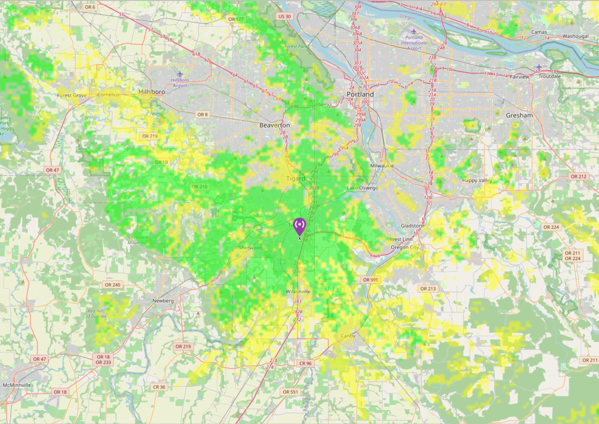 Tualatin repeater coverage map
